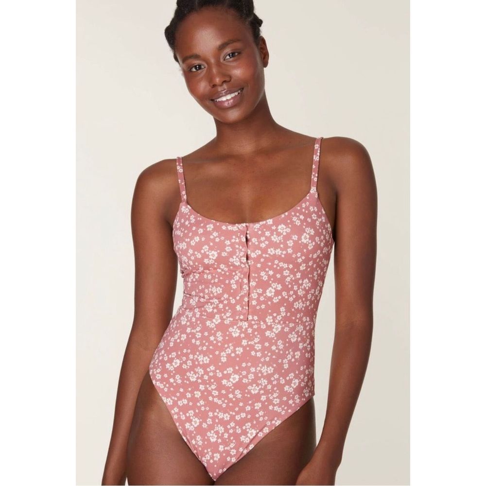 Andie Swim The Snap One Piece - Eco Nylon - Ditsy Floral Rose Size S NWT